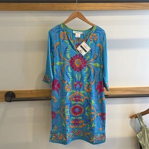Gretchen Scott Drebmd Embroidered Dress in Turquoise, Boutique
